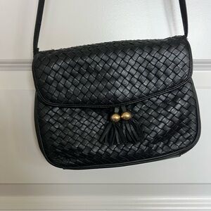 Black Woven Leather Shoulder Bag